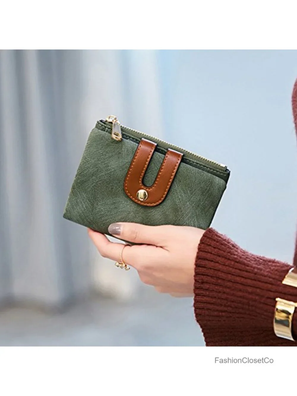 Faux Leather Rfid Small Bifold Wallet Mini Zipper Coin Purse Id Card